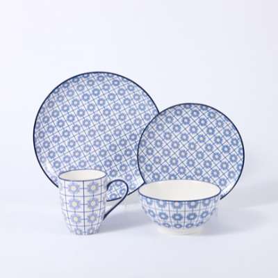 Fresh pastoral style blue flower pattern  ceramic tableware set for daily use and hotel