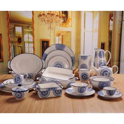 Retro Blue Flower Pattern Ceramic Tableware Ceramic Dinnerware Set