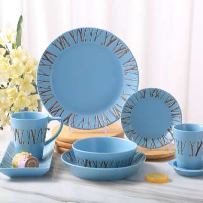 YN461Tiffany blue glaze branch pattern stoneware ceramic dinnerware for restaurant