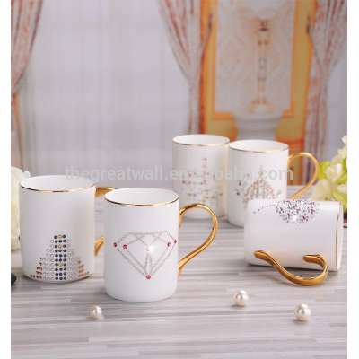 Luxury ceramic mug with gold handle with original Swarovski elements