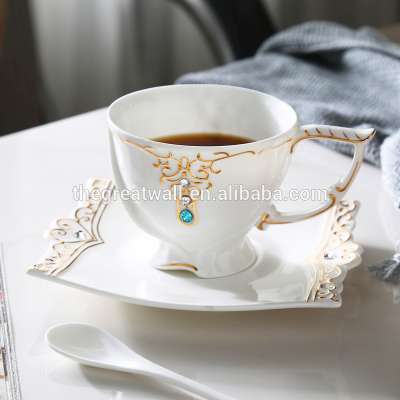 G&W luxury gift gold rim cup & saucer, coffee tea cup set with diamond from Swarovski