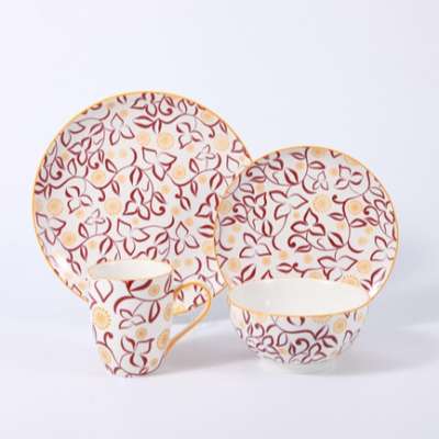 Wholesale 16pcs maple leaf pattern shining glaze ceramic ceramic tableware set